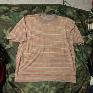 Vintage 80s/90s orange grey striped t shirt basic size XL/23